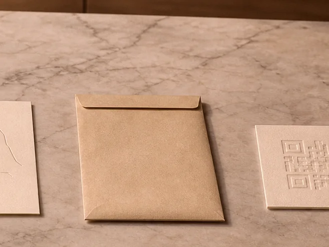 L'enveloppe de retour préaffranchie en kraft, posée sur la table